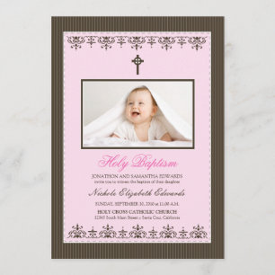 Mörkare Viktoriansk 5x7-tums Rosa Baptism-inbjudan Inbjudningar