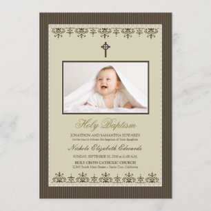 Mörkare Viktoriansk 5x7-tums Taupe Baptism-inbjuda Inbjudningar