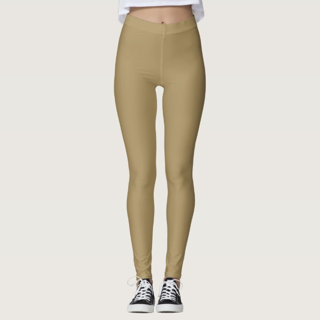 Mörkbeige enfärgad slät leggings (Framsida)