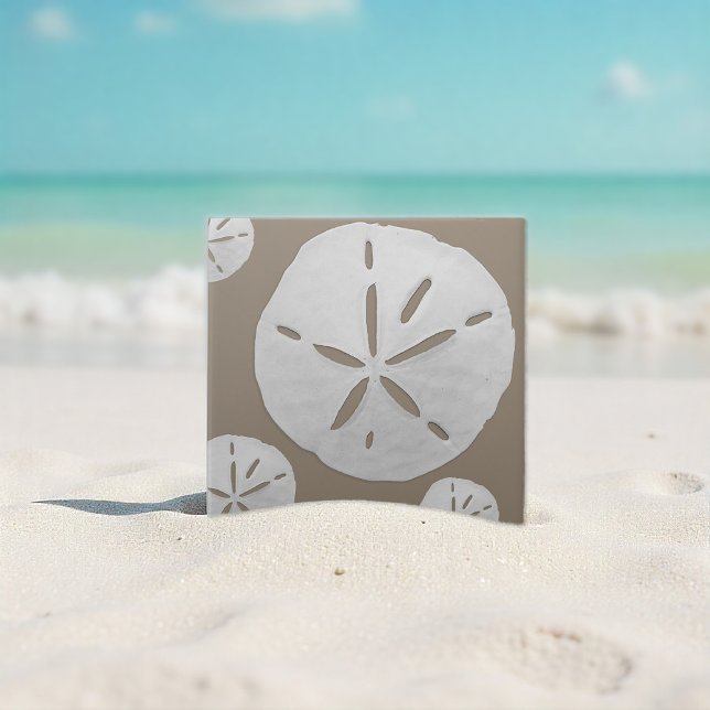 Mörkbeige och vit tropisk strand sanddollar kakelplatta (Skapare uppladdad)