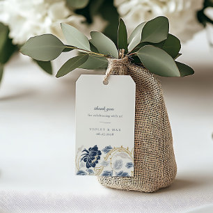 Mörkblå Art Nouveau presentkort med blommotiv Presentetikett