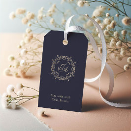 Mörkblå Barocka Monogram Bröllopspresentkort Presentetikett