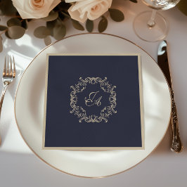 Mörkblå Barocka Monogram Bröllopsservetter Pappersservett