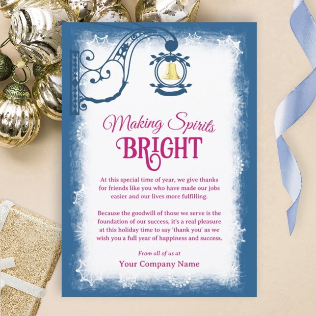 Mörkblå, bärrosa nostalgiska klocka högtidskort julkort (blue company holiday party invitations, blue and berry pink christmas greeting cards for employees)