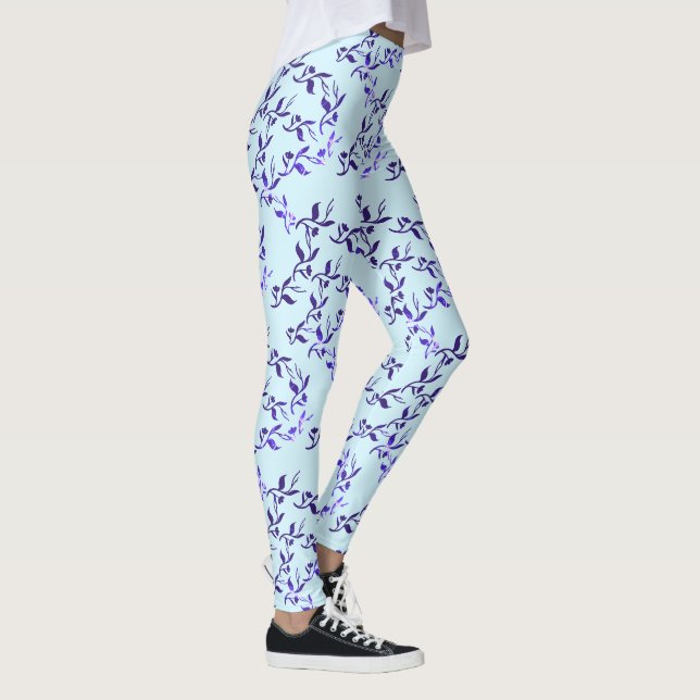 Mörkblå bladmönstrade leggings (Höger)