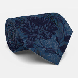 Mörkblå Blommig Damast Aristokratisk Bröllop Slips