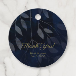 Mörkblå Botaniska Blad Modern Chic Bröllop Gåvor Etiketter