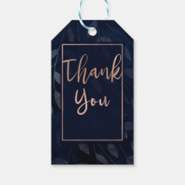 Mörkblå Botaniska Blad Modern Rosa Bröllop Presentetikett