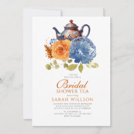 Mörkblå bränd orange blomstergudstjänstesmönstrad  inbjudningar