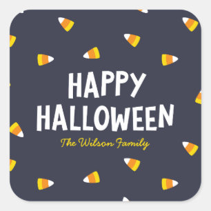 Mörkblå Candy Corn Glad Halloween Fyrkantigt Klistermärke