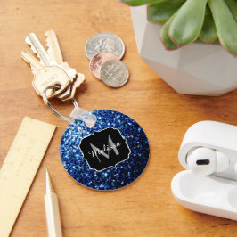 Mörkblå djup glänsande falsk glitter glans Monogra Nyckelring