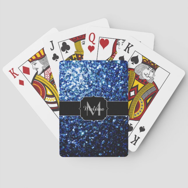 Mörkblå djup glänsande falsk glitter glitter glans casinokort (Baksidan)