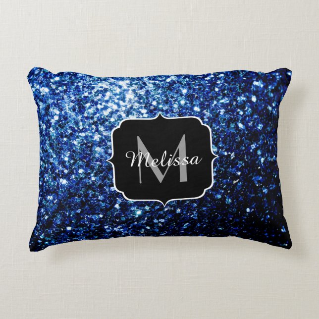 Mörkblå djup glänsande falsk glitter glitter glans prydnadskudde (Framsidan)