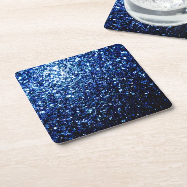 Mörkblå djup glänsande falsk glittergnistrande underlägg papper kvadrat (Vinklad)