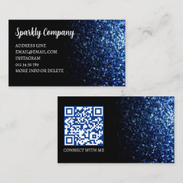 Mörkblå falsk glans svart elegant QR-kod Visitkort