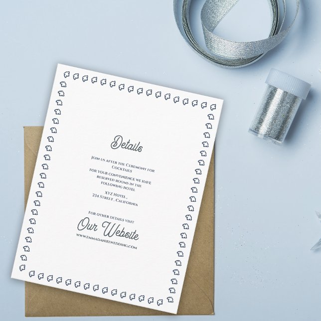Mörkblå formella klassiska brölljpsdetaljer tilläggskort (Navy Blue Crest Wedding Details Card | Elegant Formal Reception Insert with Classic Border )