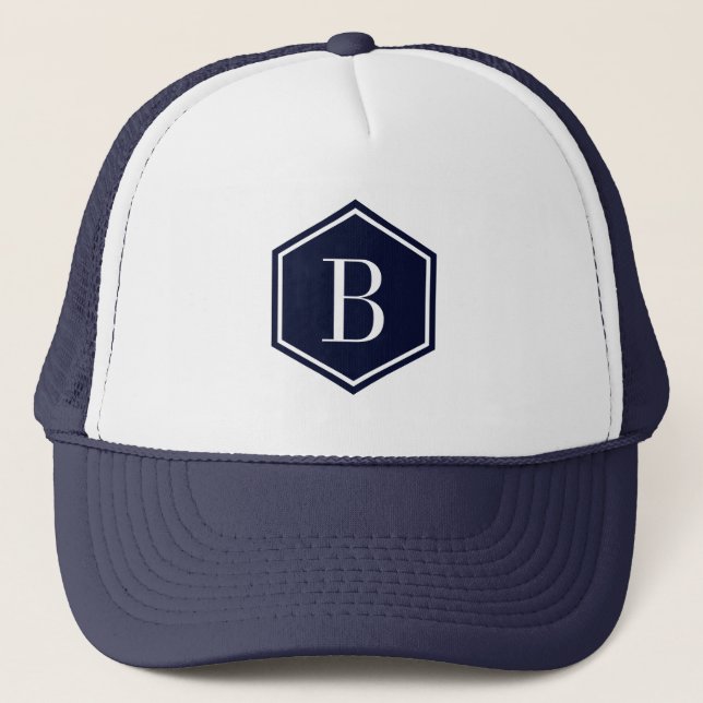 Mörkblå geometrisk oktagonmonogram keps (Framsida)
