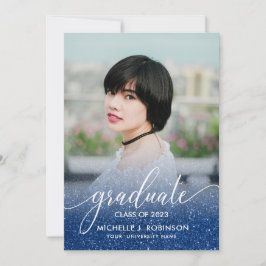 Mörkblå Glitter Ombre Feminint Foto Examen Meddelande