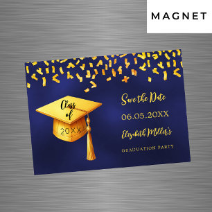 Mörkblå guld Examen Fest Spara datum-kort Magnetisk Inbjudningskort