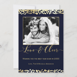 Mörkblå & Guld KÄRLEK & GLÄDJE Nyårsfoto Julkort
