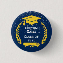 Mörkblå & Guld Klass 2026 Examen Knapp