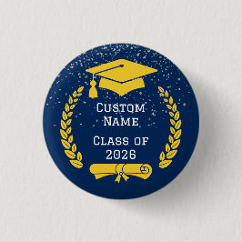 Mörkblå & Guld Klass 2026 Examen Knapp