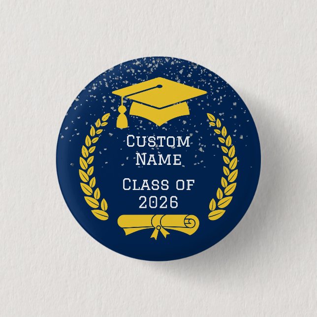 Mörkblå & Guld Klass 2026 Examen Knapp (Framsida)