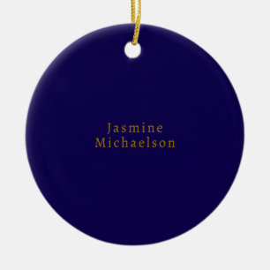 Mörkblå & Guld Söt Minimalistisk Eget Namn Julgransprydnad Keramik