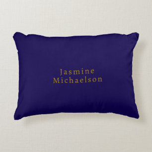 Mörkblå & Guld Söt Minimalistisk Eget Namn Prydnadskudde