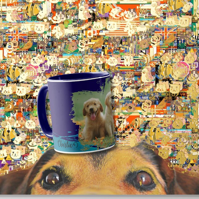 mörkblå husdjur namn elegant typografi & foto mugg (Skapare uppladdad)