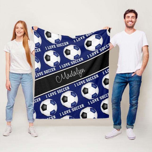 mörkblå I kärlek-fotbolls-mönster Fleecefilt (På plats)
