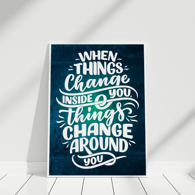 Mörkblå Inspirerande Citat Väggkonst (Dark Blue Inspirational Quote Typography Wall Art in white frame.)