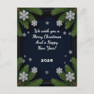 Mörkblå julgran ram Elegant vinter Helg Vykort