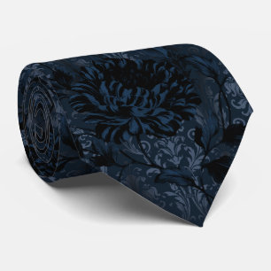 Mörkblå Marinblå Blommig Damask Aristokrat Slips