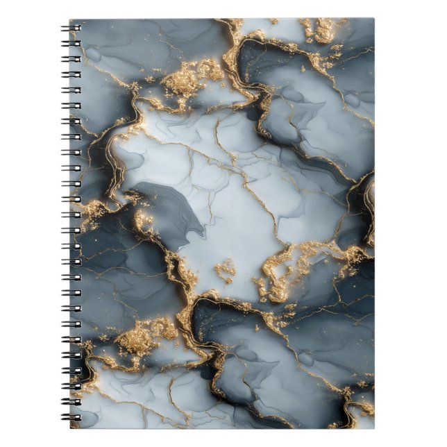 Mörkblå marmorerad textur med flytande guldådror anteckningsbok (Framsidan)