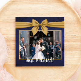 Mörkblå med guldfärgad bröllopsannonsering julkort