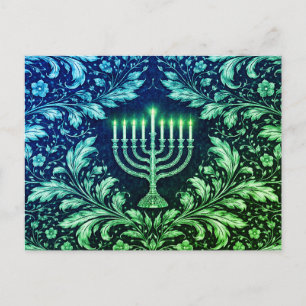 Mörkblå Menorah William Morris Mönster Vykort