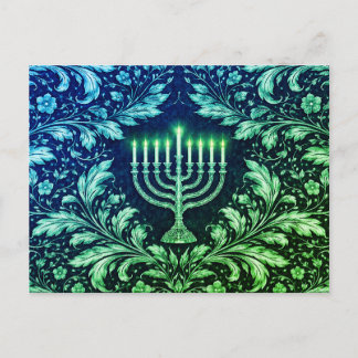 Mörkblå Menorah William Morris Mönster Vykort