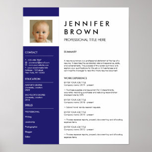 Mörkblå meritlista CV-fotografi digital nedladdnin Poster