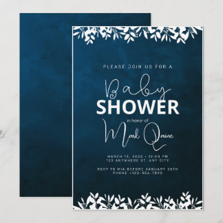 Mörkblå, minimalistisk babydusch inbjudningar