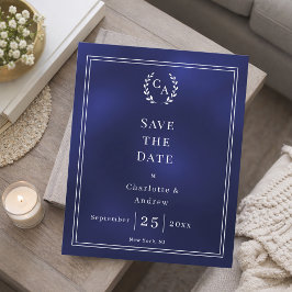 Mörkblå monogram bröllop Save the Date-kort