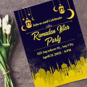 Mörkblå och gul Ramadan Iftar-fest Inbjudningar