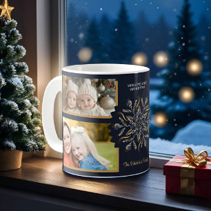 Mörkblå och guld Midnatt Glitter Stjärnor Nyår Kaffemugg