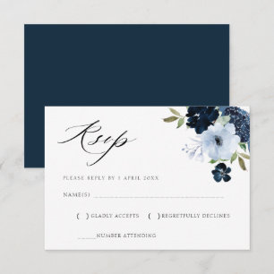 mörkblå och ljusblå blomster-RSVP-kort OSA Kort