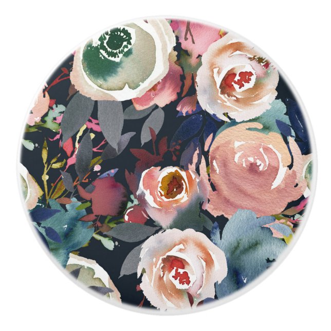 Mörkblå och rosablommig akvarellblomma chic knopp (Framsidan)
