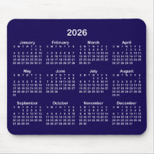 Mörkblå och vit 2026-kalender