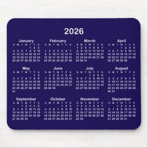 Mörkblå och vit 2026-kalender musmatta