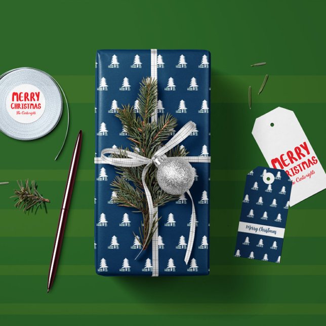 Mörkblå och vit julgransdesign presentpapper (Skapare uppladdad)