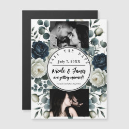 Mörkblå och vita moderna blommiga grönsak save dat