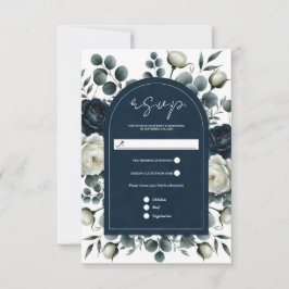Mörkblå och vita moderna blommor grönska RSVP OSA Kort